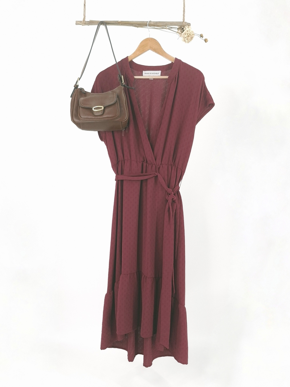 ✨Emma & Michele Burgundy Swiss Dot Tiered Midi Dress✨